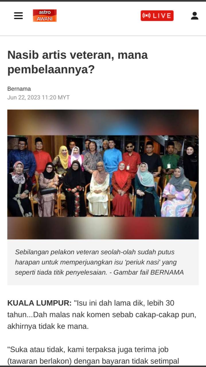 Nasib Artis Vetran - Perseni -Tunas